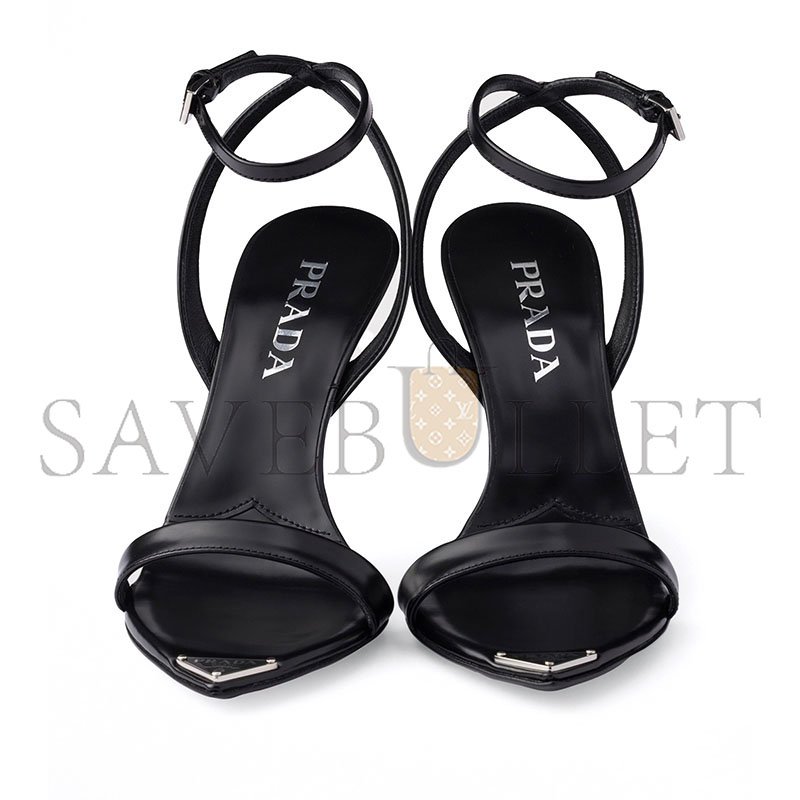 PRADA BRUSHED LEATHER HEELED SANDALS 